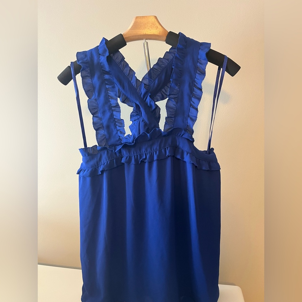 NWOT J. Crew Royal Blue Ruffle Blouse 6 TALL